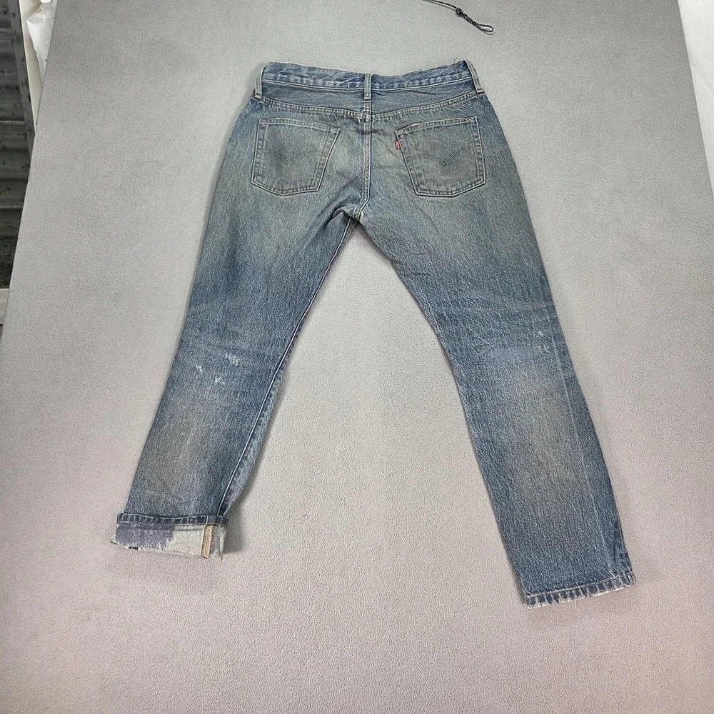 Levis 501 Jeans Mens Selvedge Straight Button Fly Distressed Fits‎ 30x27